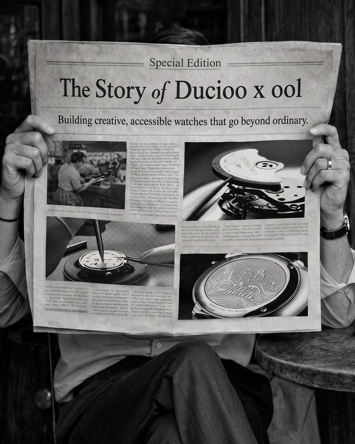 A newspaper spread headlined The Story of Ducioo × ool.
